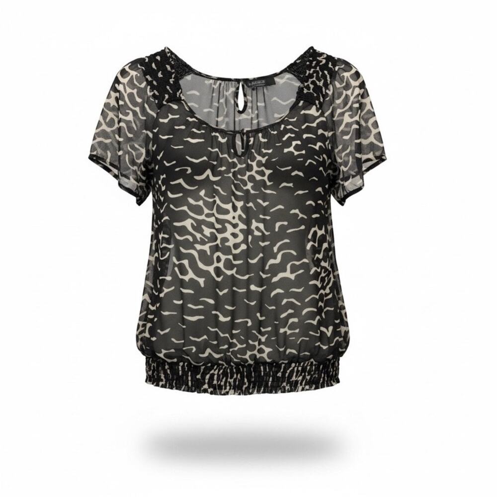 Nicole Miller Abstract Print Mesh Blouse — L Y2K Baddie Mob Wife Animal Print